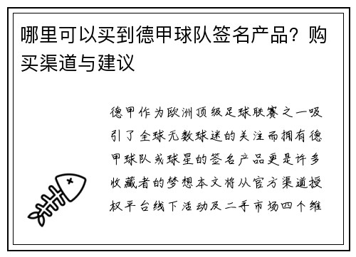 哪里可以买到德甲球队签名产品？购买渠道与建议